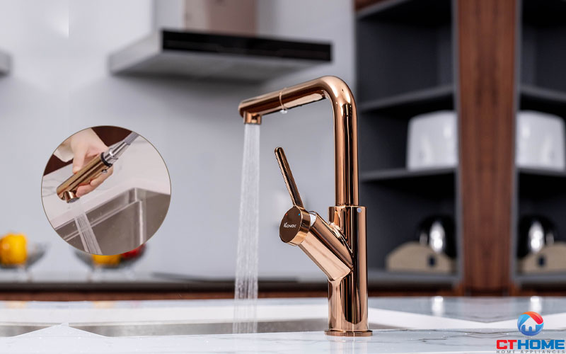 Dây rút Konox Artan Rose Gold có thể kéo dây vòi dài đến 76cm