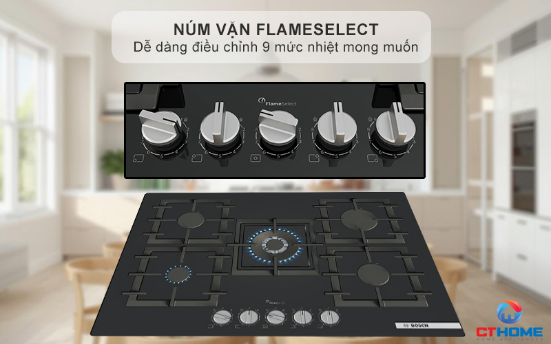 Núm vặn FlameSelect dễ dàng điều chỉnh 9 mức nhiệt mong muốn