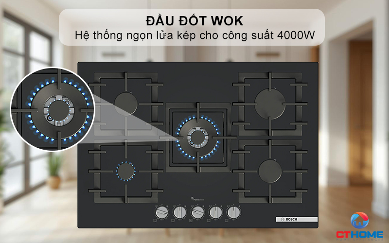 Đầu đốt Wok với hệ thống ngọn lửa kép cho công suất lên đến 4000W