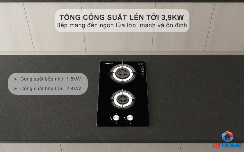 Tổng công suất lên tới 3,9kW (gas LPG)