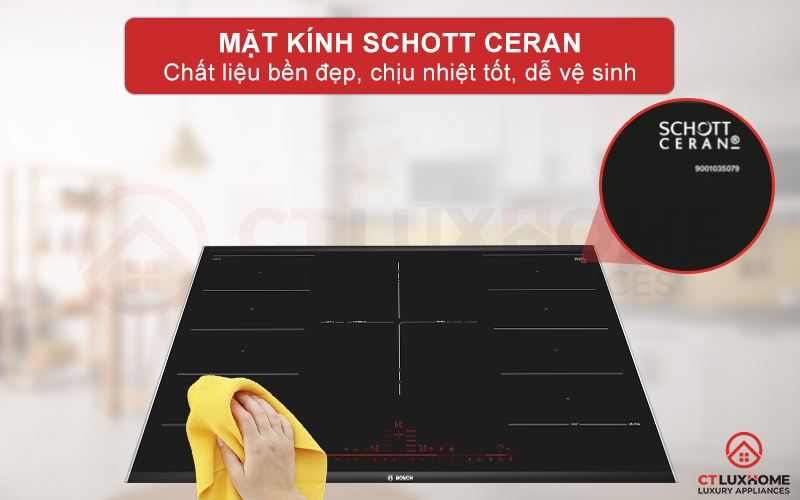 Mặt kính Schott Ceran chịu nhiệt tốt, dễ lau chùi