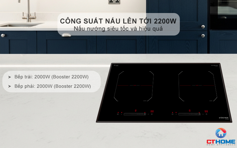 Công suất nấu lên tới 2200W