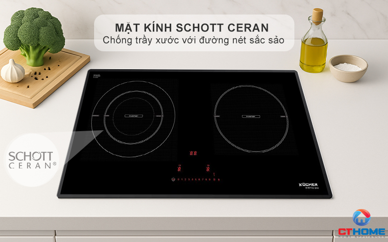 Mặt kính Schott Ceran chống trầy xước với đường nét hoa văn in sắc sảo