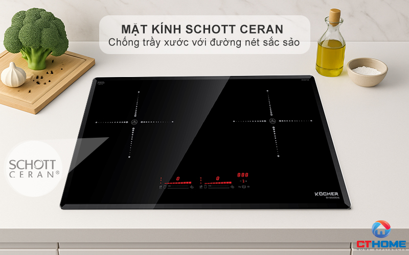 Mặt kính Schott Ceran chống trầy xước với đường nét hoa văn in sắc sảo
