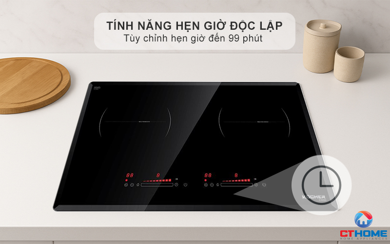 Hẹn giờ độc lập cho từng vùng nấu lên đến 99 phút 