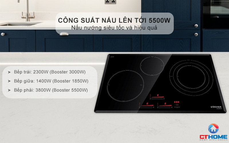 Công suất nấu tối đa lên tới 5500W