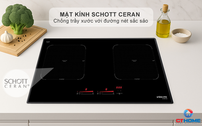 Mặt kính Schott Ceran chống trầy xước với đường nét hoa văn in sắc sảo