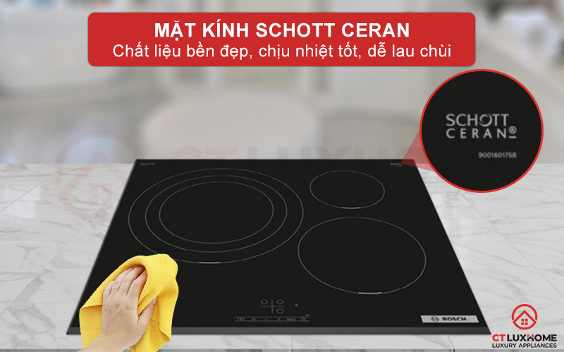 Mặt kính bếp từ Bosch PID631BB5E được trang bị kính Schott Ceran