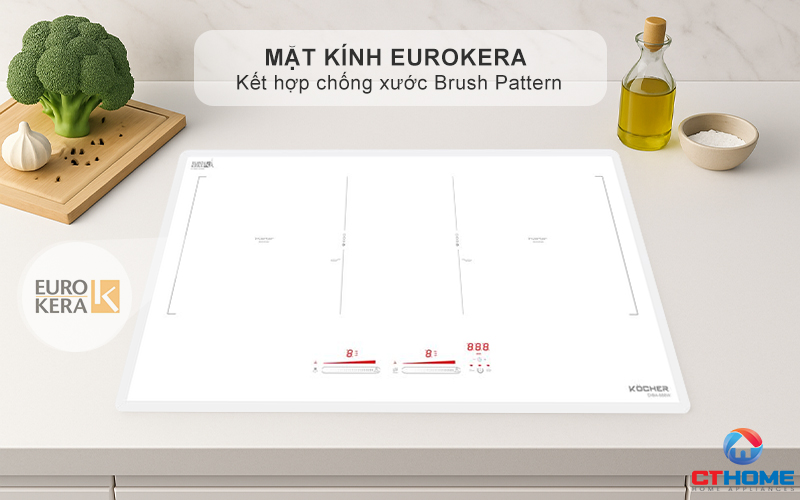 Mặt kính Eurokera (Kera White) cao cấp với công nghệ chống xước Brush Pattern