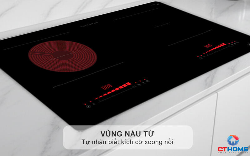Vùng nấu từ tự nhận biết kích cỡ xoong nồi