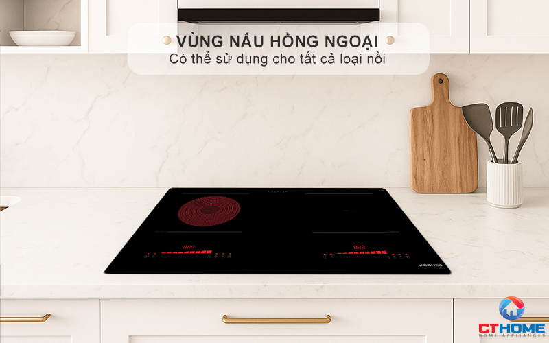 Vùng nấu bên hồng ngoại có thể sử dụng cho tất cả loại nồi