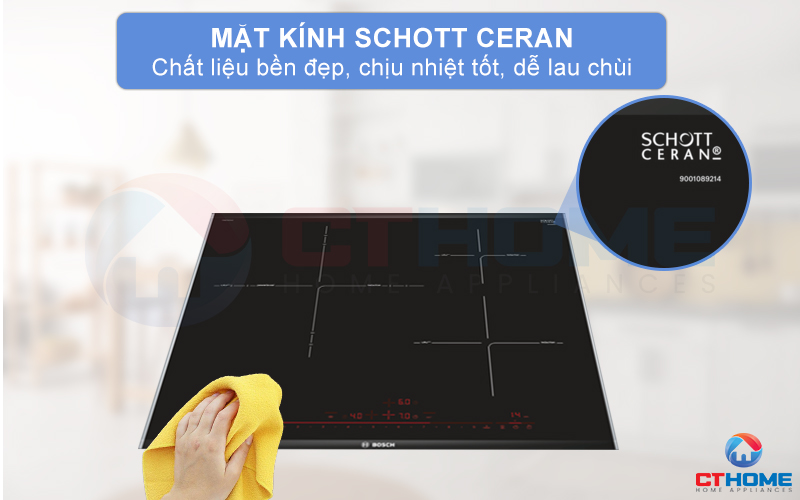 Kính Schott Ceran Đức chịu nhiệt và chịu va đập tốt, dễ lau chùi.