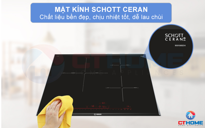 Kính Schott Ceran độ chịu lực và chịu nhiệt tốt, dễ lau chùi vệ sinh.