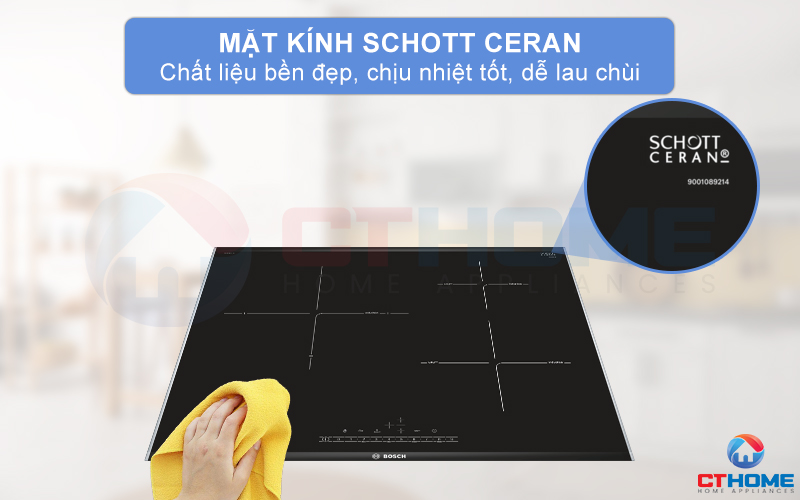 Mặt kính Schott Ceran bền đẹp, chịu nhiệt tốt, dễ vệ sinh.