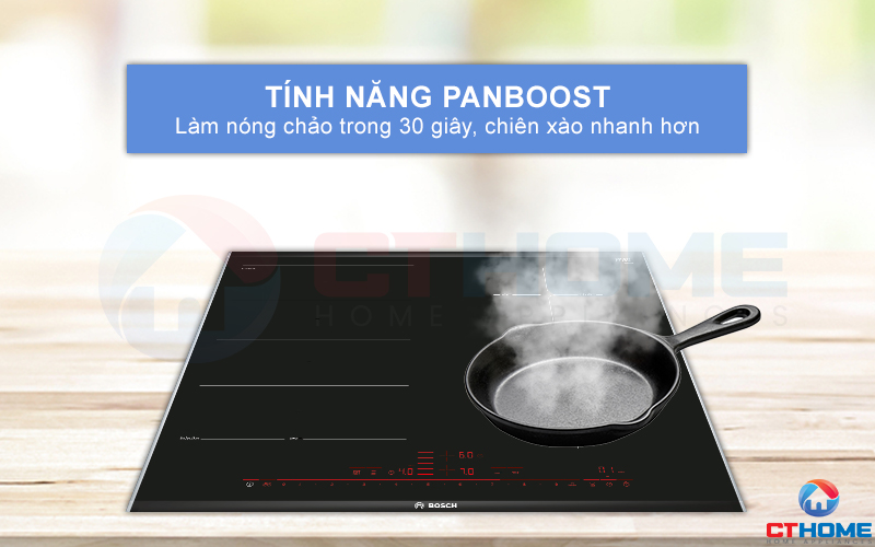 Chức năng PanBoost giúp làm nóng chảo nhanh hơn, sẵn sàng chiên xào sau 30 giây.