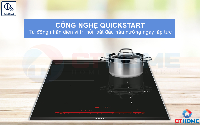 QuickStart tự động nhận diện vị trí nồi để bắt đầu nấu nướng ngay lập tức.