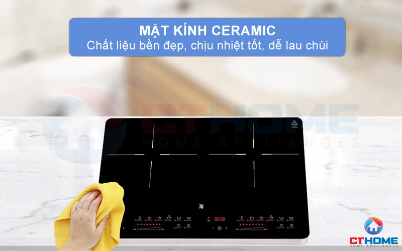 Mặt kính Ceramic có chất liệu bền đẹp, chịu nhiệt tốt và vệ sinh.