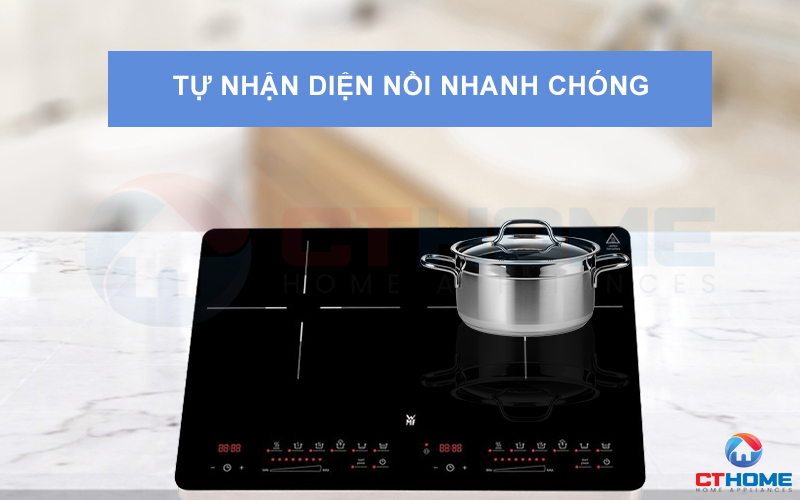 Bếp từ WMF KULT X nhận diện vị trí nồi để bắt đầu nấu nướng ngay lập tức.