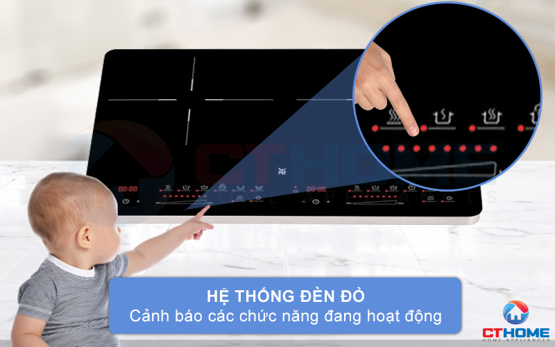 Hệ thống đèn đỏ báo hiệu các chức năng đang hoạt động.