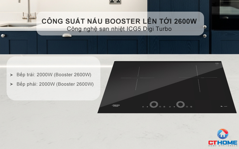 Tổng công suất lên tới 3400W với công nghệ san nhiệt ICG5 Digi Turbo