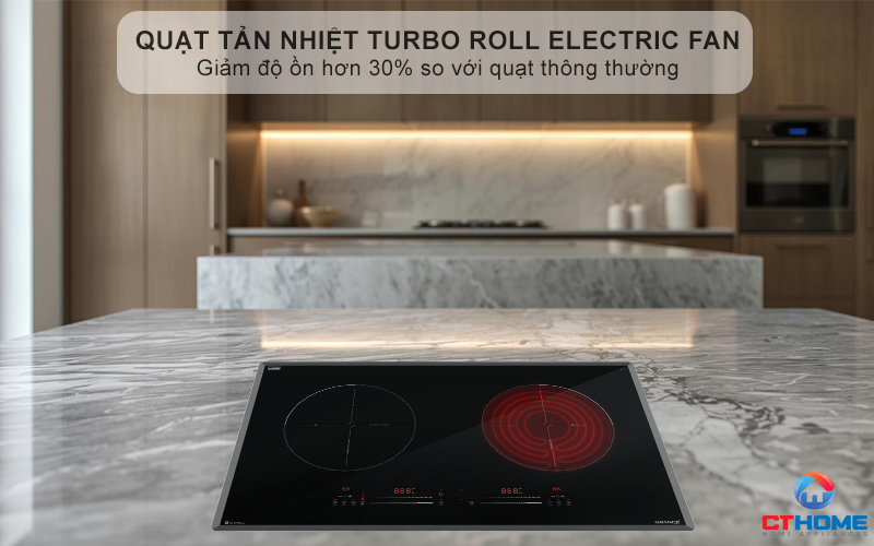 Quạt tản nhiệt Turbo hoạt động êm ái, độ ồn ≤ 38dB, tăng tuổi thọ cho bếp