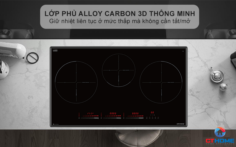 Lớp phủ Alloy Carbon 3D thông minh giúp đun nấu hiệu quả, giữ nhiệt liên tục ở mức thấp mà không cần tắt/mở