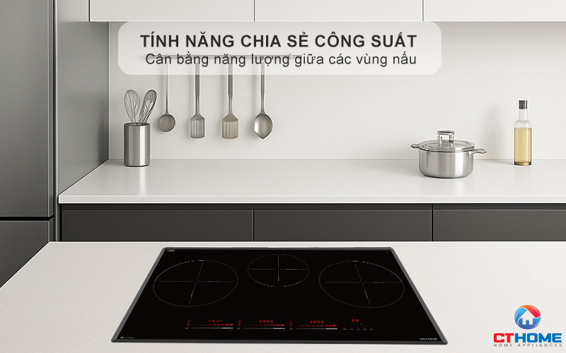 3 vùng nấu cảm ứng từ với công suất mạnh mẽ