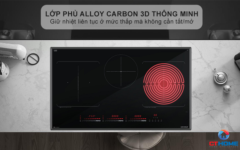 Lớp phủ Alloy Carbon 3D thông minh giúp đun nấu hiệu quả, giữ nhiệt liên tục ở mức thấp mà không cần tắt/mở