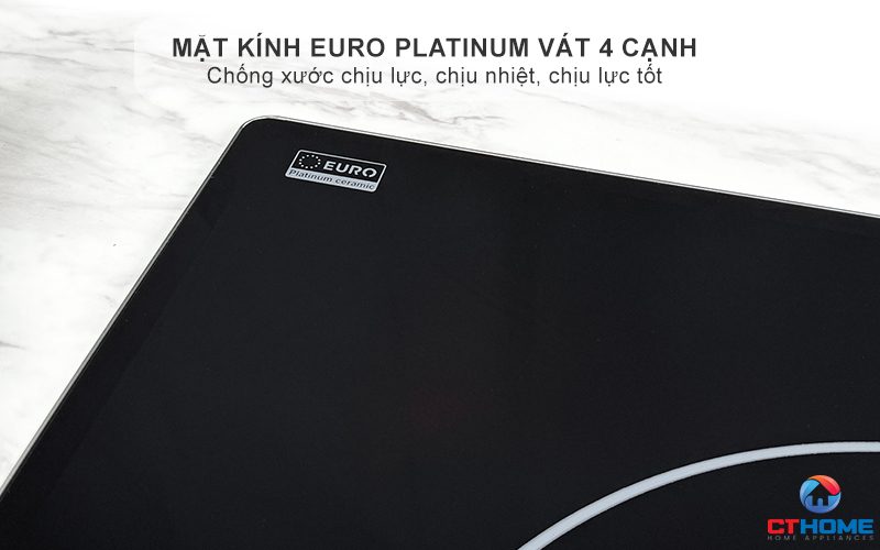 Mặt kính EURO Platinum nhập khẩu, nổi bật với độ bền cao, vát 4 cạnh tinh xảo