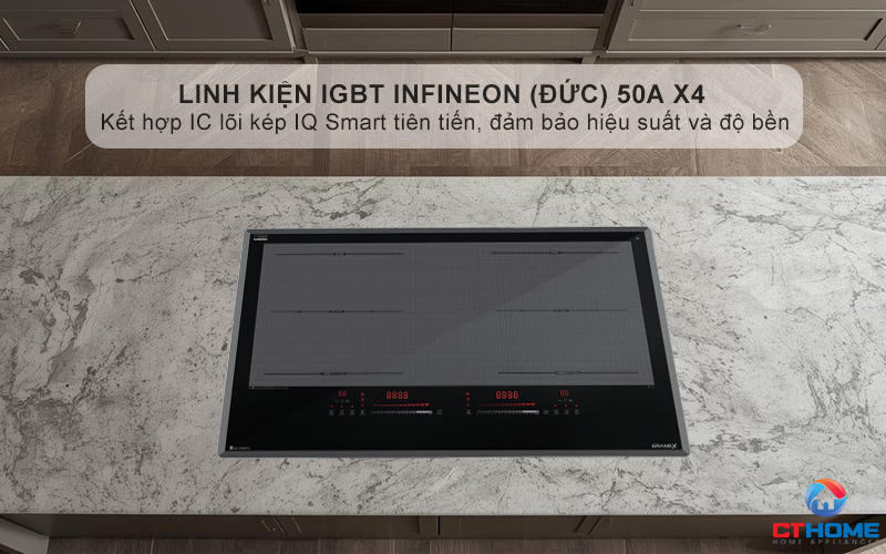 IGBT Infineon Germany 50A X4 và IC Dual lõi kép IQ smart giúp bếp hoạt động ổn định, bền bỉ