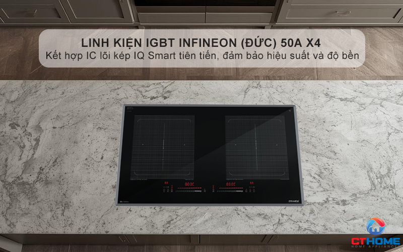 IGBT Infineon Germany 50A X4 và IC Dual lõi kép IQ smart giúp bếp hoạt động ổn định, bền bỉ