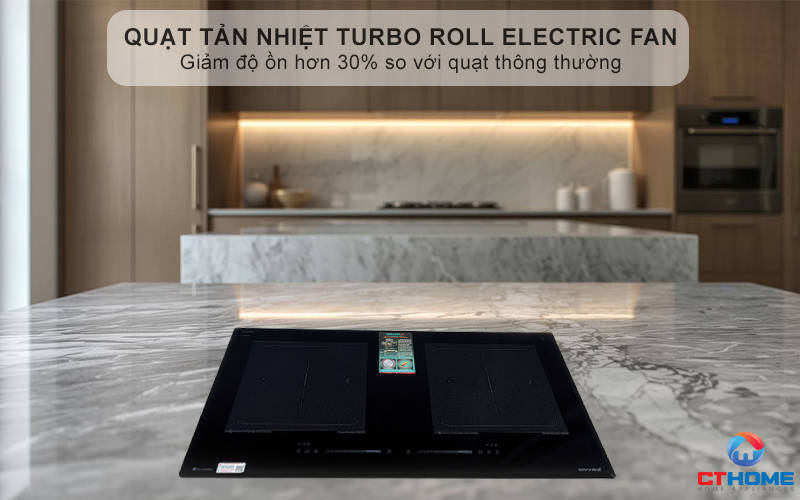 Quạt tản nhiệt Turbo hoạt động êm ái, độ ồn ≤ 38dB, tăng tuổi thọ cho bếp