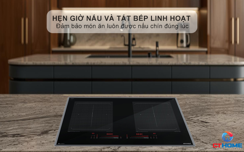 Hẹn giờ tối đa 99 phút cho từng vùng nấu, giúp người dùng chủ động hơn trong việc nấu ăn