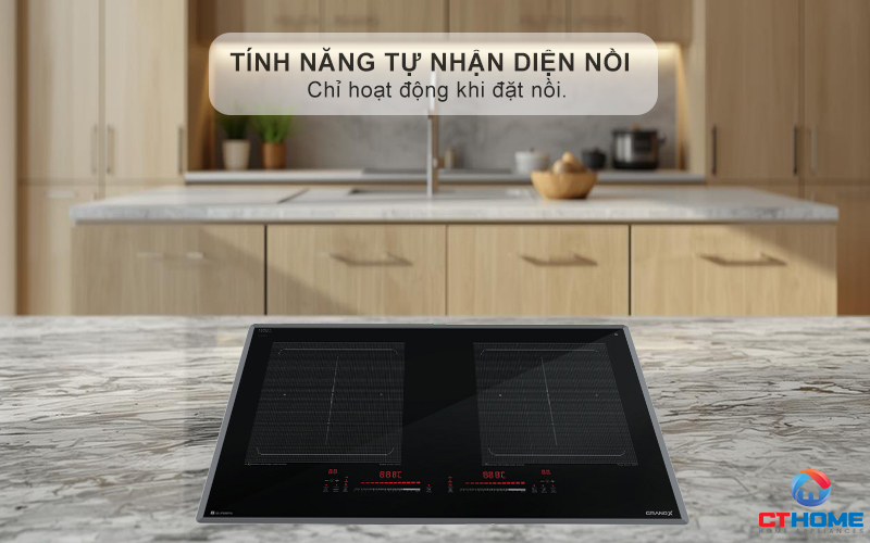 Tự động nhận diện nồi (Automatically find pot) và chỉ làm nóng khi có nồi, an toàn và tiết kiệm