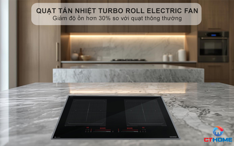 Quạt tản nhiệt Turbo hoạt động êm ái, độ ồn ≤ 38dB, tăng tuổi thọ cho bếp