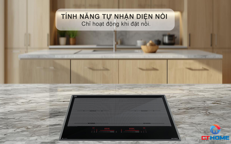 Tự động nhận diện nồi (Automatically find pot) và chỉ làm nóng khi có nồi, an toàn và tiết kiệm