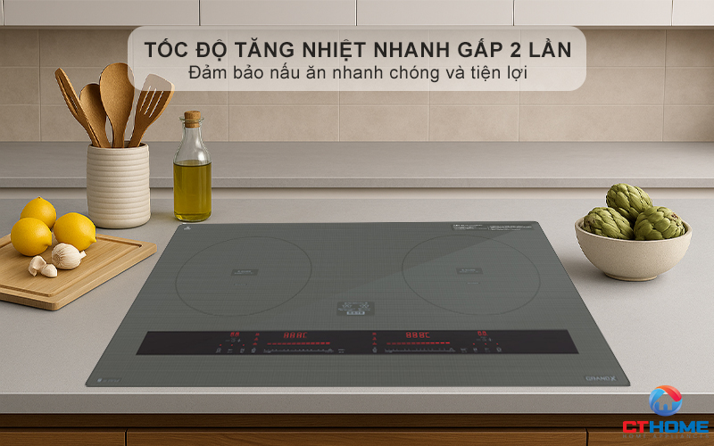 Tốc độ tăng nhiệt nhanh gấp 2 lần so với các bếp thông thường, đảm bảo nấu ăn nhanh chóng và tiện lợi