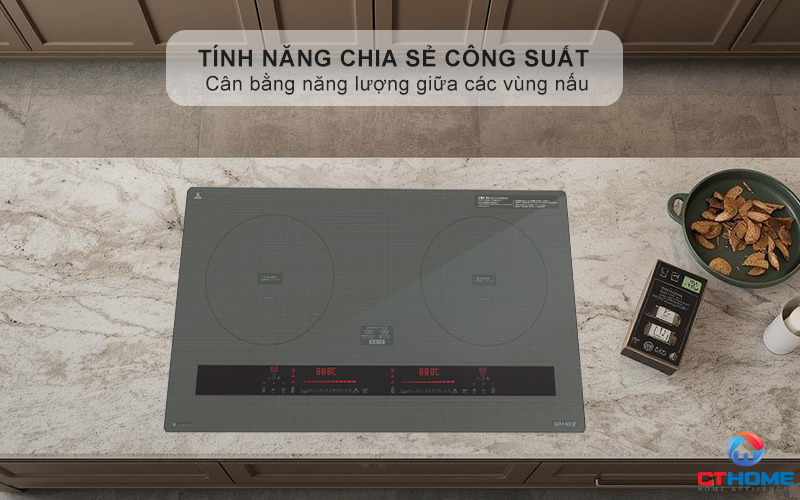 Tính năng chia sẻ công suất giữa 2 vùng nấu, tổng công suất đạt tối đa 3700W