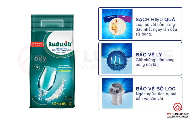 Tính năng bột rửa bát Ludwik 1.5kg