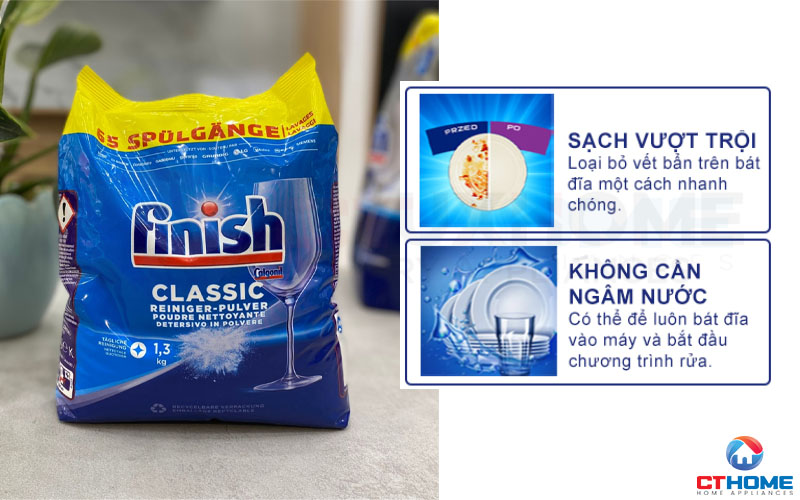 Tính năng vượt trội bột rửa bát Finish classic 1.3kg