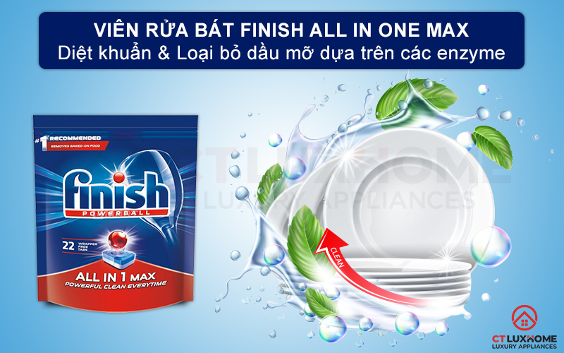 Giới thiệu về viên rửa bát Finish All in one max 22 viên