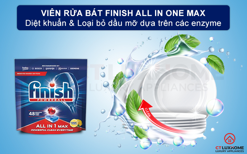 Giới thiệu về viên rửa bát Finish All in one max 48 viên hương chanh