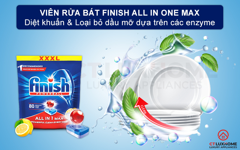 Giới thiệu về viên rửa chén Finish All in one max 80 viên hương chanh