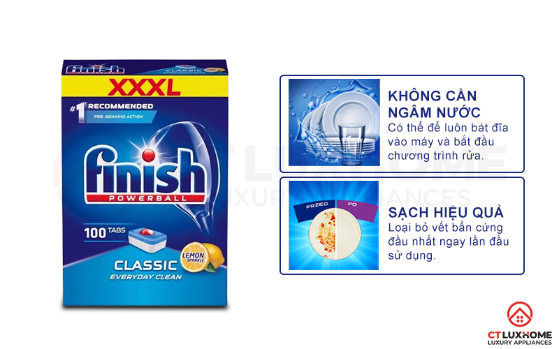 Tính năng vượt trội của viên rửa chén bát Finish Classic 100 viên