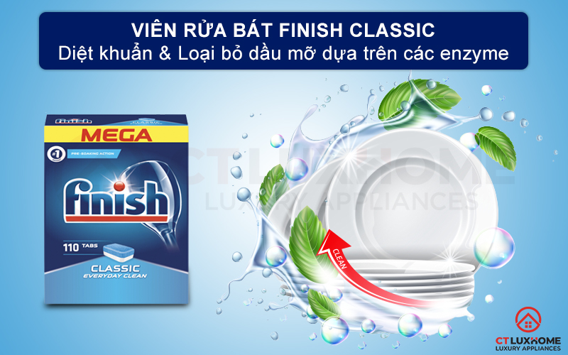 Giới thiệu về viên rửa chén Finish Classic 110 viên