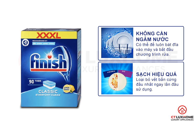 Ưu điểm vượt trội của dòng sản phẩm viên rửa chén bát Finish Classic 90 viên hương chanh