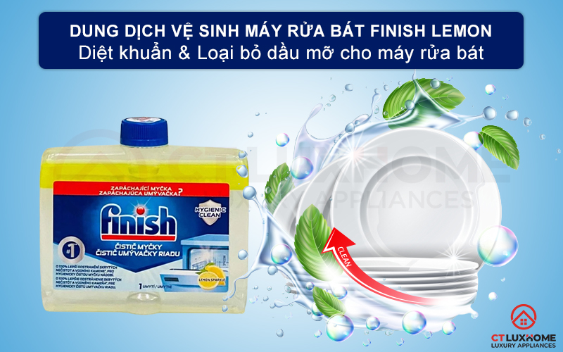 Giới thiệu về dung dịch vệ sinh máy rửa bát Finish Lemon 250ml hương chanh