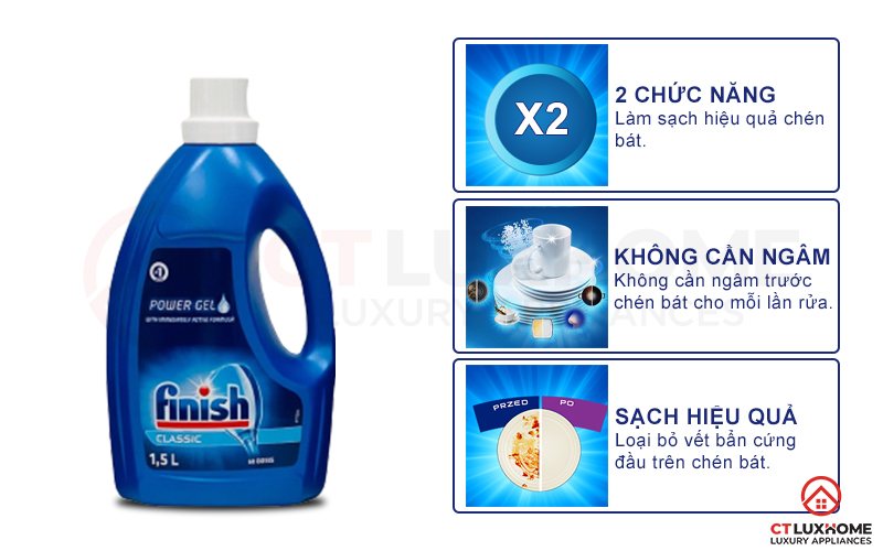 Tính năng vượt trội của Gel rửa bát Finish Classic 1,5 lít