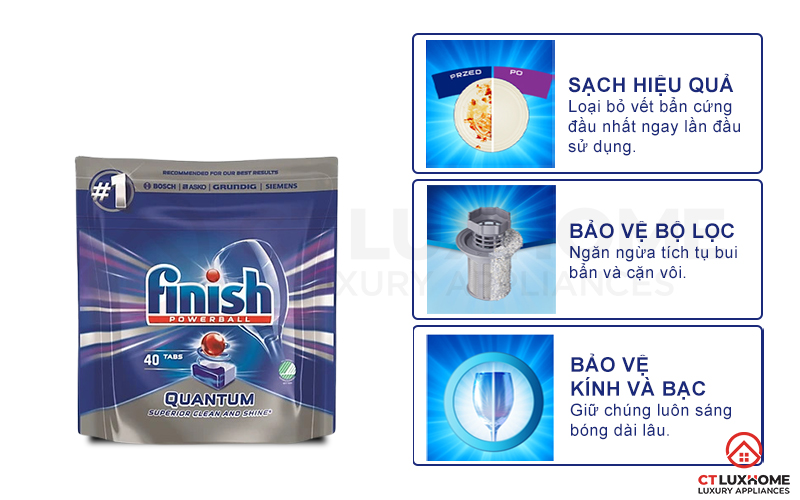 Ưu điểm vượt trội của viên rửa chén bát Finish Quantum 40 viên