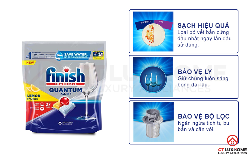 Tính năng vượt trội của viên rửa chén Finish Quantum 27 viên